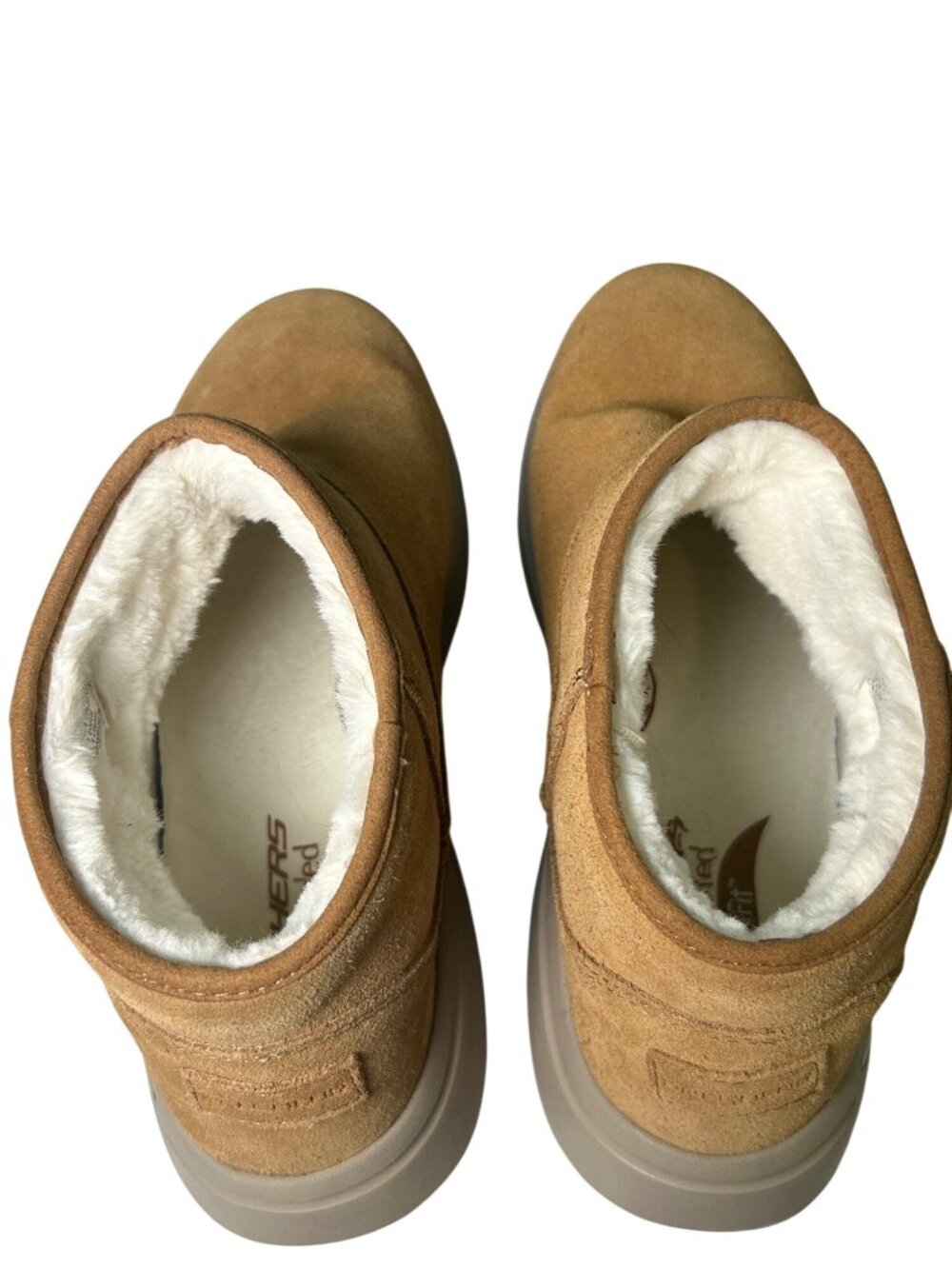 Skechers Arch Fit Go Walk Boots Women's 10 Tan Suede Slip-On Leather Faux Fur - Picture 11 of 16